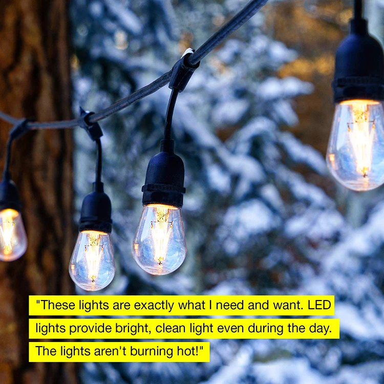 48FT Outdoor String Lights 15 Shatterproof LED S14 Edison Light Bulbs Warm White 