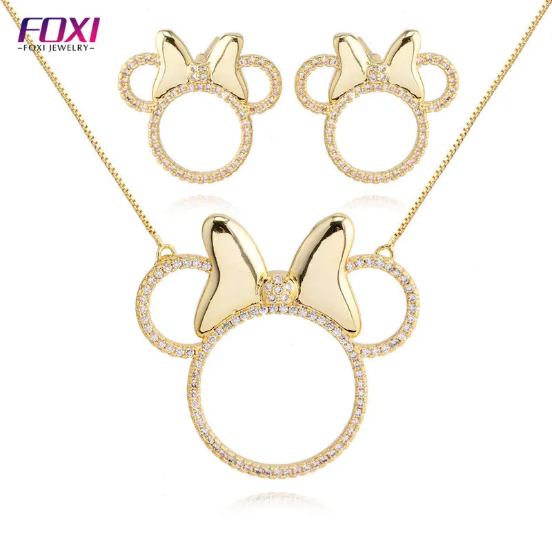 

kids jewelry set gold plated cute living animal Mickey Mouse earring and pendant