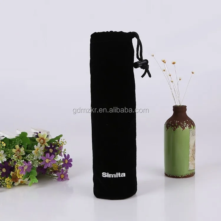 

Custom logo design bag long bottle package velvet pen drawstring bag, Any color as customer request
