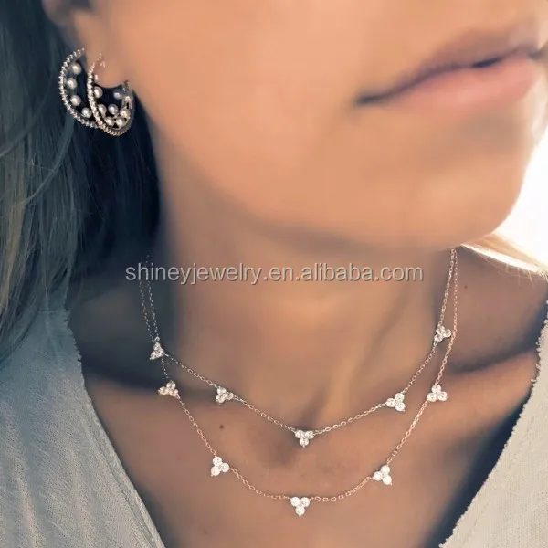 fine 925 silver jewelry factory drop shipping white cubic zirconia cz link chain choker chain necklace