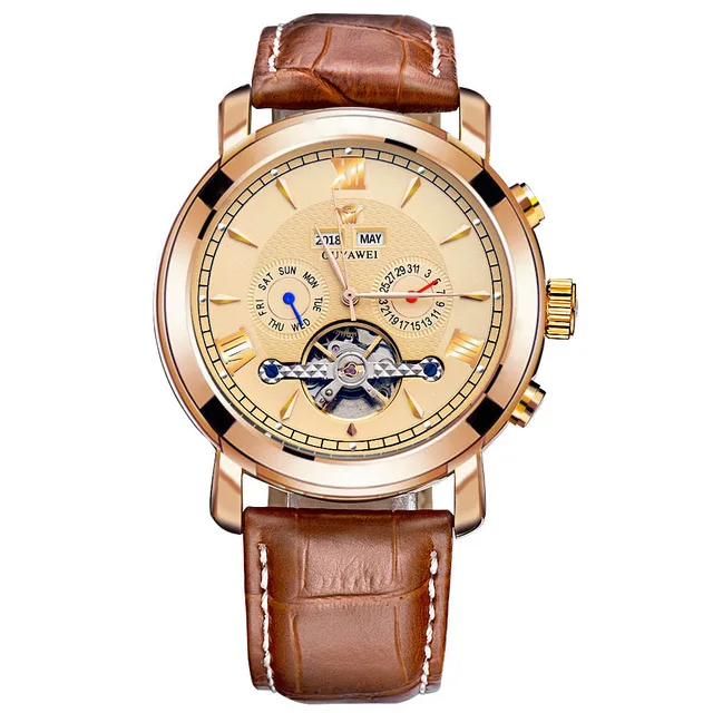 

Top Brand Luxury OUYAWEI 1706 Genuine Leather Band 30M Waterproof Man Dress Vogue Multifunction Automatic Watch China