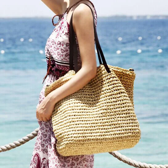 

New Fashion summer straw beach bag, Yellow
