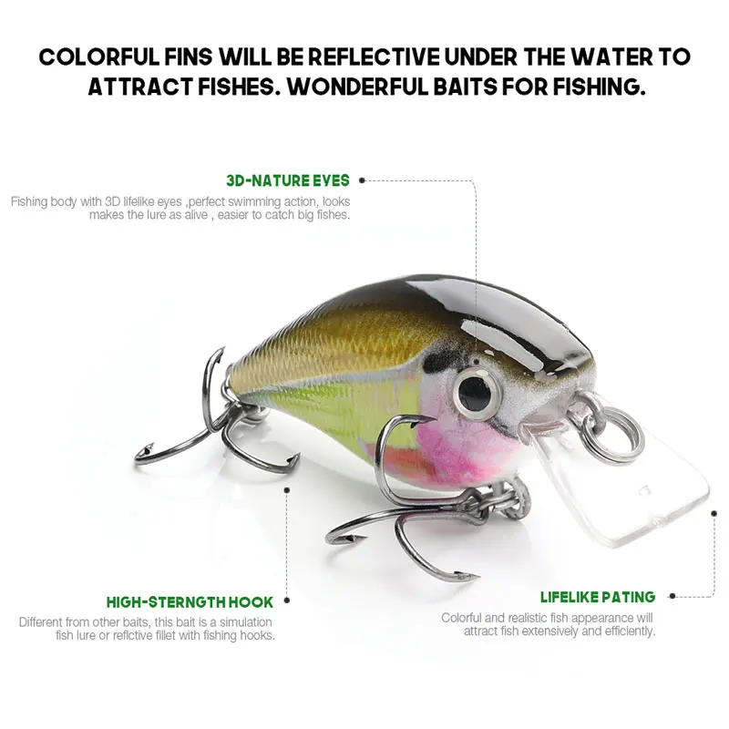 
Accept ODM / OEM 6cm 12.6g treble hooks artificial fishing bait wholesale crank fishing lures 