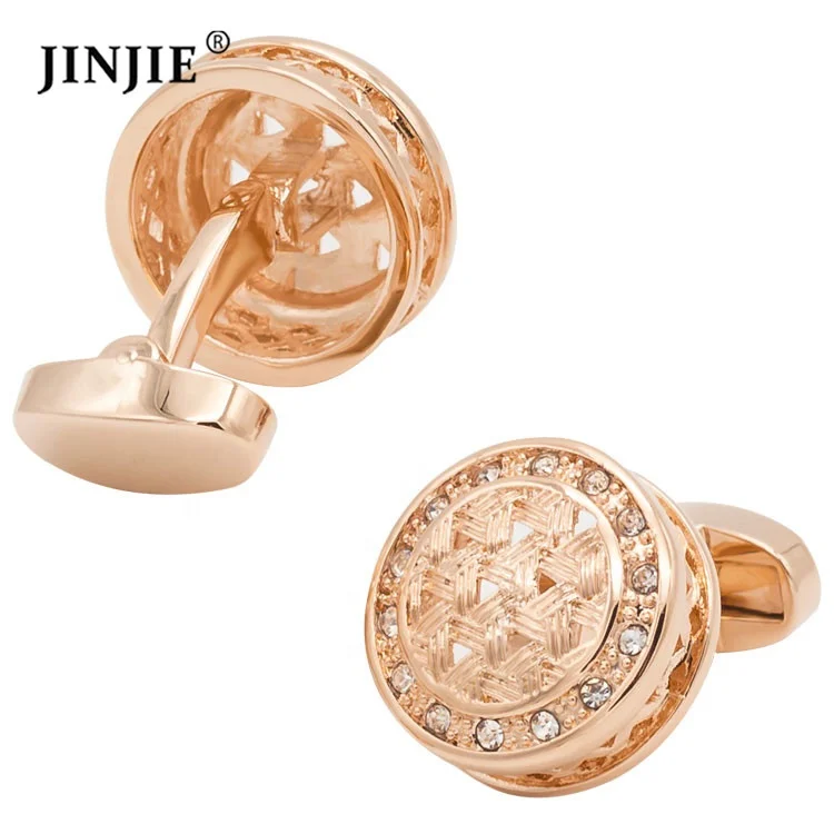 

Luxury design rose gold inlay diamonds button cufflinks for business man