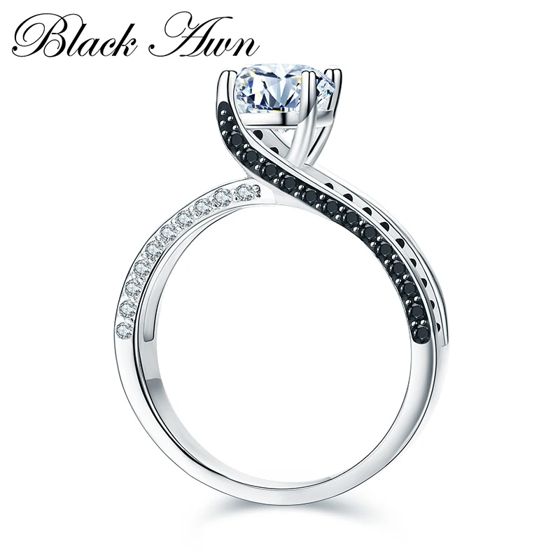 

[BLACK AWN] 925 Sterling Silver Fine Jewelry Trendy Engagement Bague Women's Wedding Ring C029