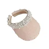 Popular Hand-woven pearl hat travel sunshade cap woman sun protection straw visor hat with pearl