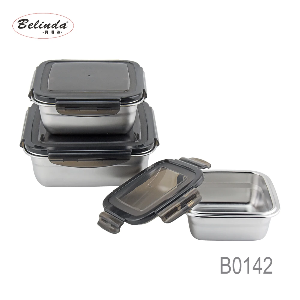 Multifunctional 400ml 750ml 1200ml Stainless Steel 304 Square Food Storage Container with Lid  B0142-2