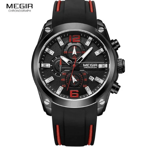 

Megir 2063 AliExpress Men's Luminous Hands Quartz Watch with Date Silicone Rubber Strap Waterproof Wristwatch for Man, 3-color
