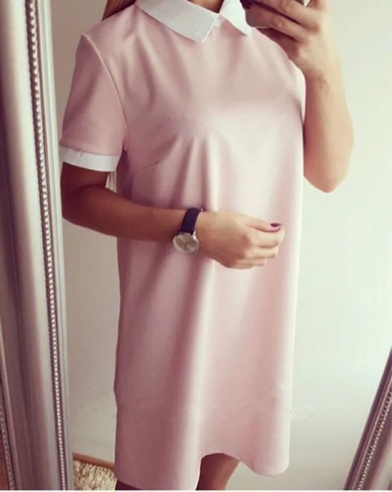 
F40087A New style doll collar casual short sleeve women clothing dress 
