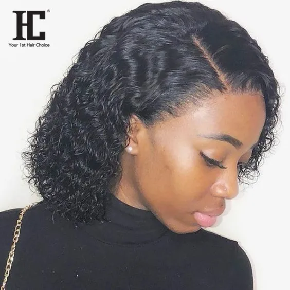 

Curly Human Hair Wig Brazilian Short Bob Lace Front Human Hair Wigs For Black Women Full and Thick Free Shipping