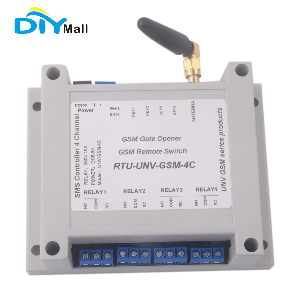 

DIYmall 4 Channel Relay Module with Case SMS Call Controller GSM Remote Control Switch SIM800C GSM Gate Opener