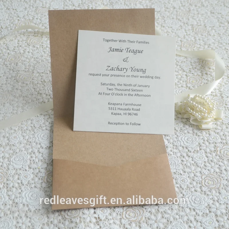 
Lace design kraft paper gift card wedding invitation with rsvp card 