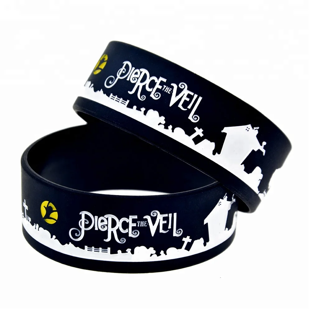 

25PCS Pierce the Veil Silicone Wristband 1 Inch Wide Music Gift, Black