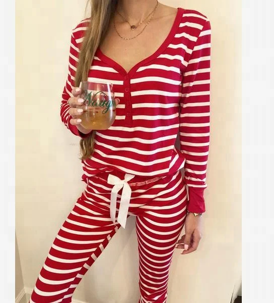 

Wholesale Monogrammed Christmas White Red Striped Pajama Set, As picture