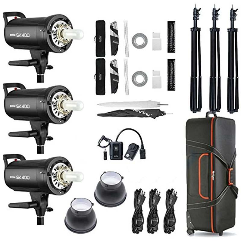 Godox Sk400ii 3 X 400ws 2.4g Bowens Mount Strobe Flash Kits For Photography Lighting Portrait