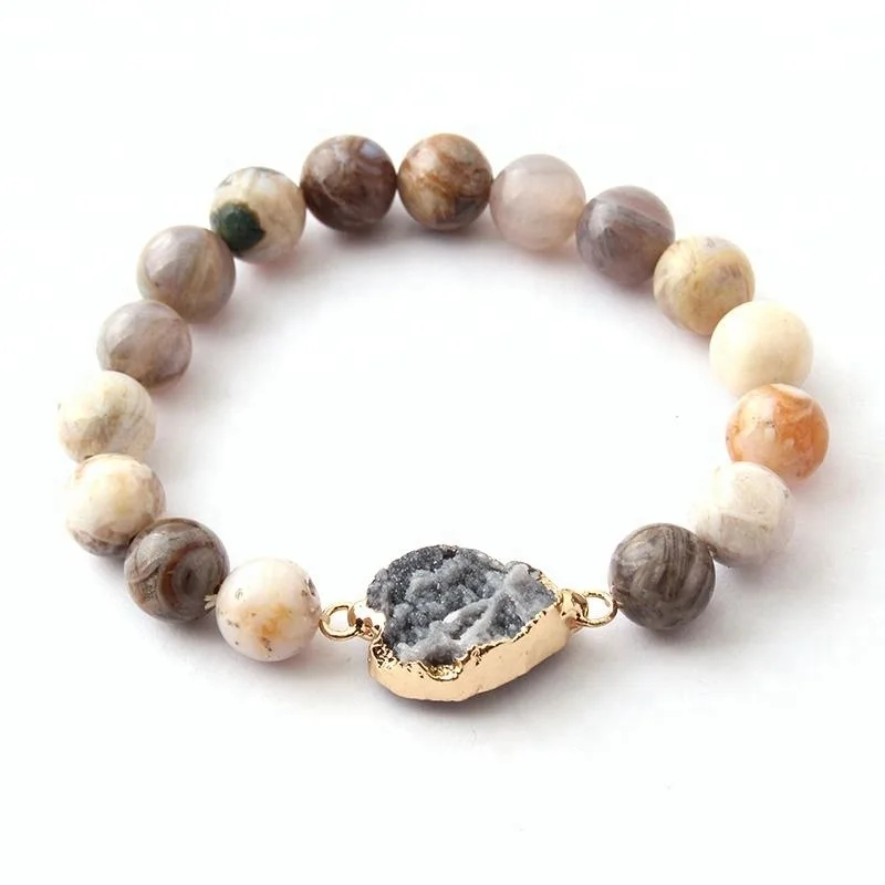 

10mm Bamboo Agate Stone Bracelet Crazylace agate Bracelet Armban Charm Natural OPen Druzy Bracelets