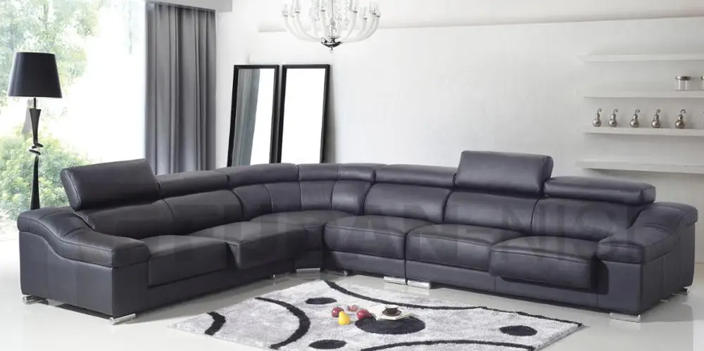 Living Room Furniture Top Grain Leather Sofa Set Designs Black King 