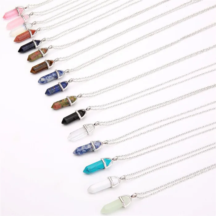 

Top Quality Women Fashion Vintage Pendants Bullet Crystal Necklace Natural Stone Quartz Necklaces, As the picture