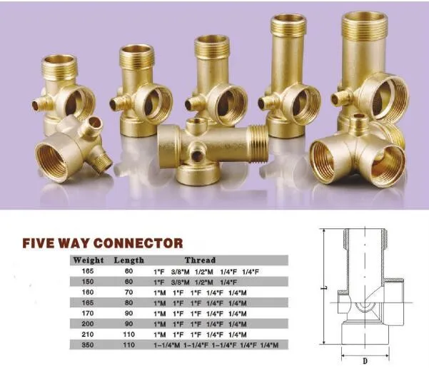 5 Way Brass Pump Fittings Connector For Pressure Vessels And Gauges 1