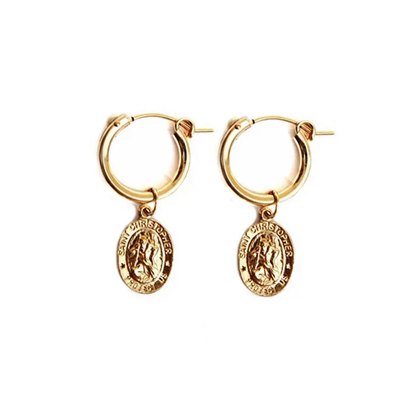 

Retro 14k gold coin jewelry head avatar gold hoop coin earring