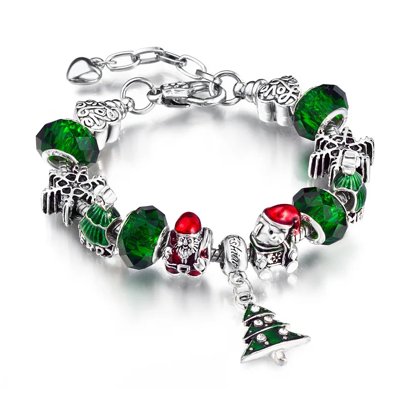 

New Year Gifts Santa Claus Christmas Tree Charm Beads Bracelet Snowflake Santa Christmas Charm Bracelet, Picture