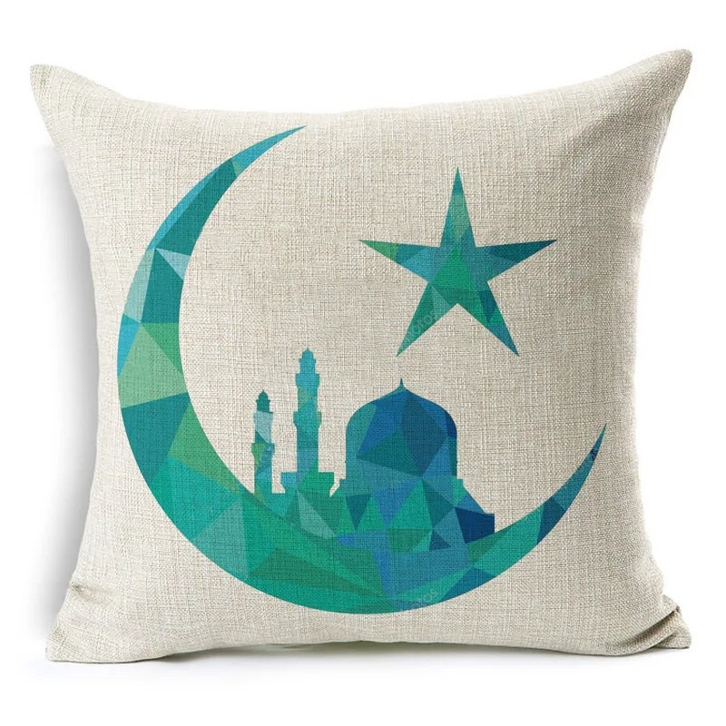 Ramadan Eid Mubarak Kareem Cushion Cover Painting Moon Stars Lantern