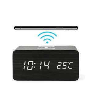 Digital Wooden Wireless Charger Alarm Clock