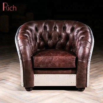 Luxury Classic European Single Armchair Vintage Leather Aviator