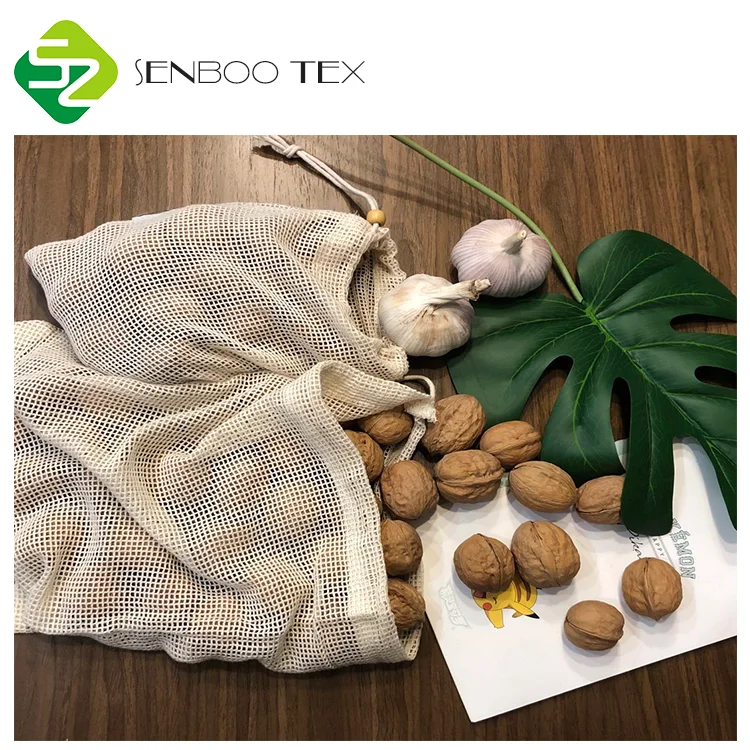 

Zerowaste Sustainable Certified 100% reusable organic cotton mesh produce bag for food storage, Unbleached