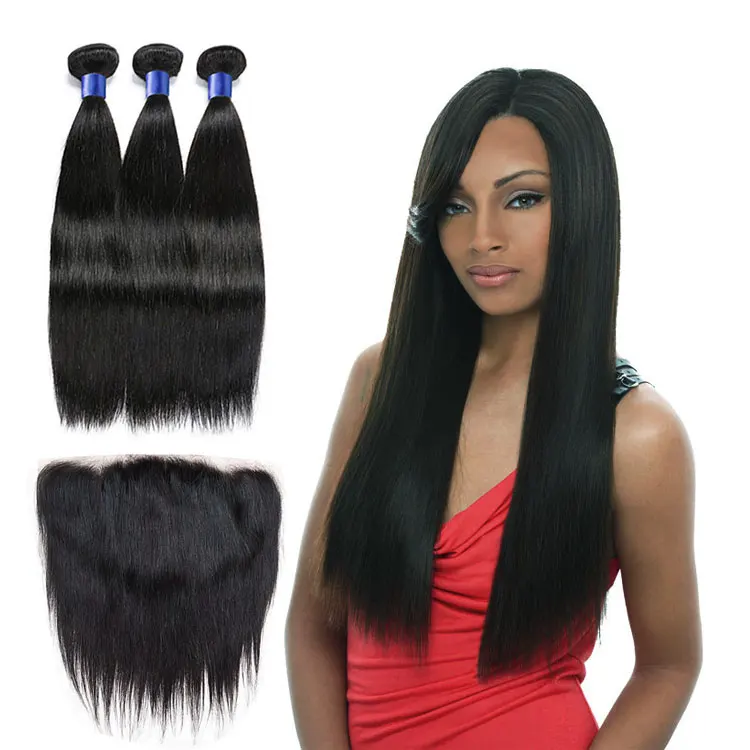 

Virgin Indian Hair Vendor Straight Hair Bundles Human Hair Extensions With Frontal Closure