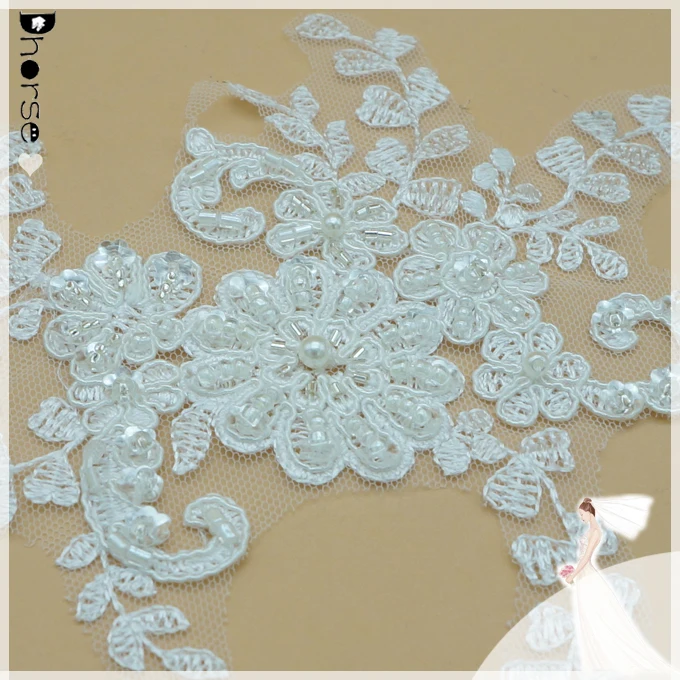 4/" GREEN Netting Beads and Sequins Appliques 2 pieces