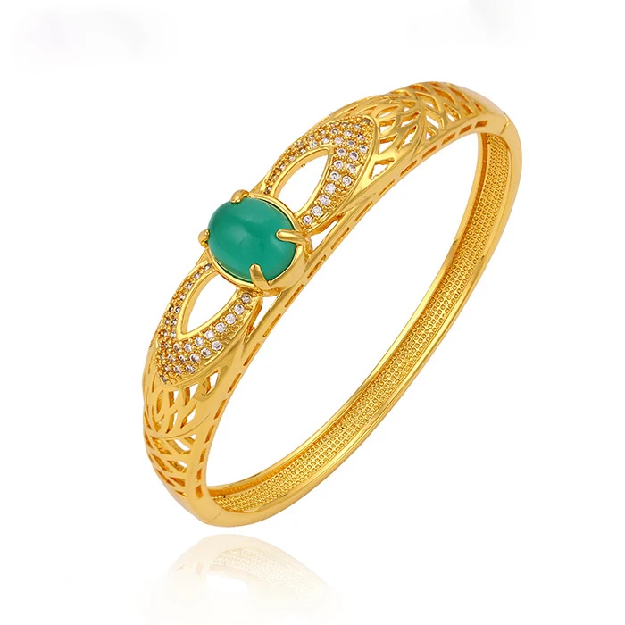 

51257 xuping fashion brass jewelry gold plated 24K jade bangle for women