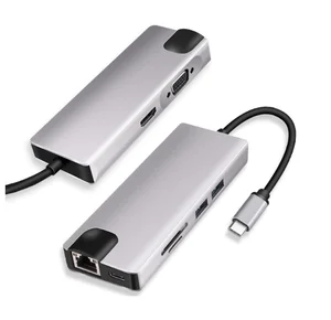 8 1 USB C Hub Gigabit Ethernet HDMI VGA & Card Reader