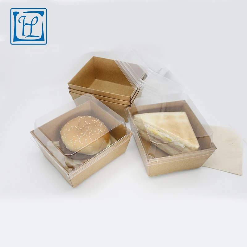 
Kraft paper material with clear lid disposable food use packing box 