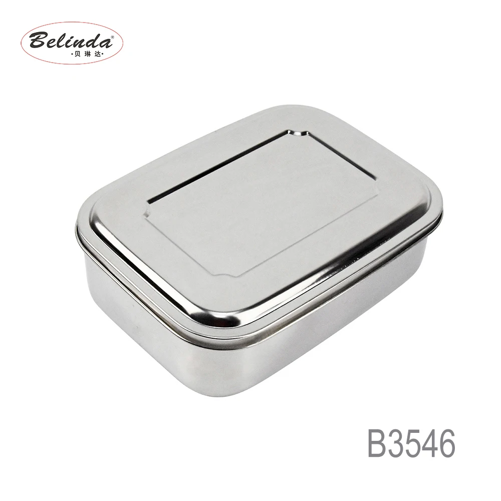 Compartments Metal Stainless Steel Rectangle Food Container With Handle