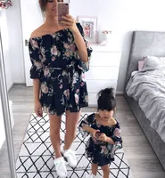 

Mother Daughter Family Matching Outfits Off Shoulder Floral Dress Summer Girls Women Loose Dresses Sundress Clothes