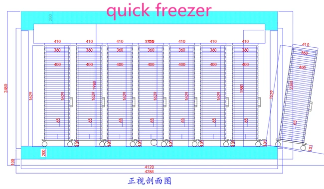8 Trolley Tunnel Blast Freezer/Shrimp IQF Quick Freezer Machine