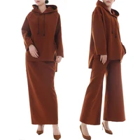 

NEW muslim casual Two Set Wool Outfits islamic fashion 2pcs hoodie top and pants or long skirt wholesale islamic clothing