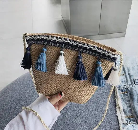 

straw bag Summer Girls natural beach bag with tassel, Custom made