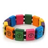 W180 Multicoloured "peace" Flex icon fundraising personalized tile engraving wooden square Bracelet for men's gift