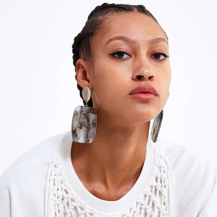 Barlaycs Fashion Statement Vintage Geometric African Druzy Big Acrylic Acetate Resin Drop Earrings for Women Ladies Jewelry