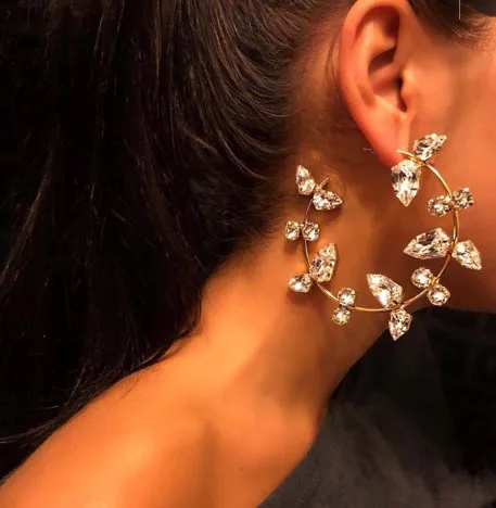 Hot Selling Pop Jewelry Bohemian Style Shiny Crystal Circle Drop Earring