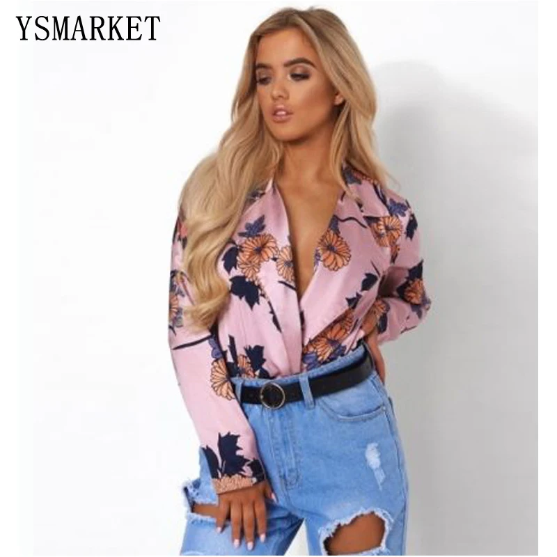 

New Design Vintage Floral Print Bodysuits Elegant Women Rompers Sexy Deep V-Neck Skinny Short Jumpsuit Robe Combinaison Q1818, N/a