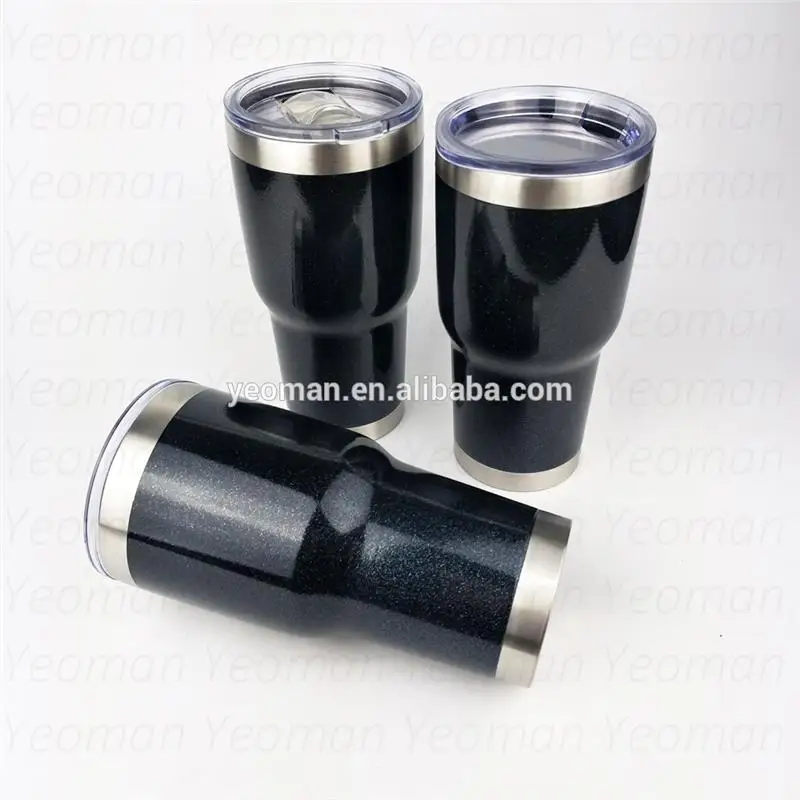 

high quality double walled 30 oz stainless steel tumbler wholesale powder coated black glitter no min order, Glitter black