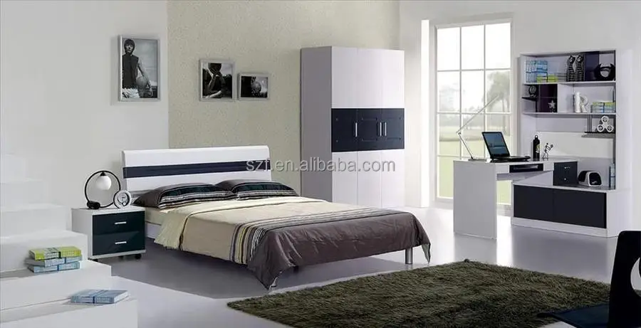 Solid Wood Particle Board With Melamine Bedroom Sets Bed Desk