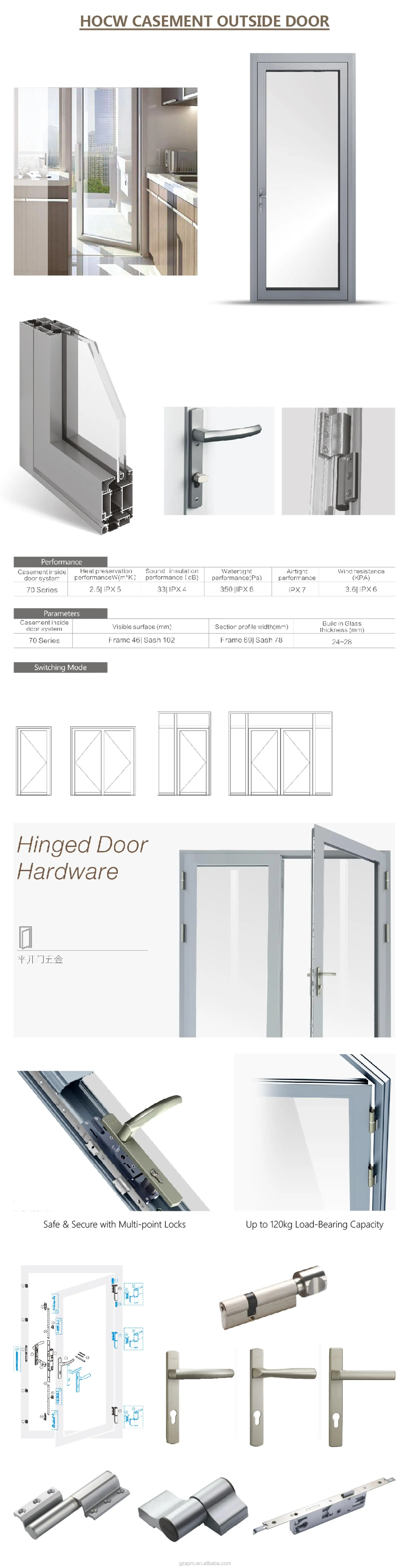 used exterior casement swing aluminum alloy hinges tempered glass design single leaf entry french door