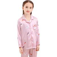 

Children Satin Silk Nightwear Long Sleeve Sleepwear Pajamas Sets Kids Girls Home Wear Suit