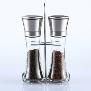 Image of 2 in 1 Dry Premium Novelty gravity chili Mill Glass Stainless Steel Salt And Pepper Grinder Set, Manual Glass Bottle