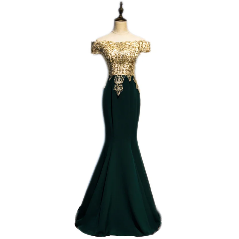 

LSWLN052 dark green off shoulder elegent formal mermaid evening dresses