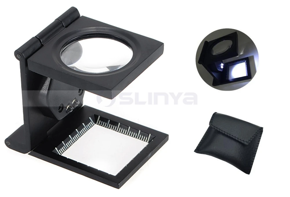 
Black 10X 28mm LED Illumination Light Foldable Scale Magnifier 